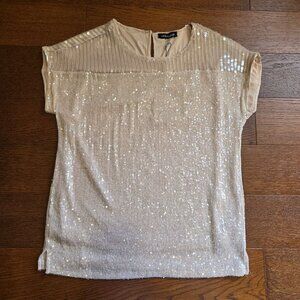 NWT Cable & Gauge Short Sleeve Buff Nude Lined Sequin Shirt Women's Medium